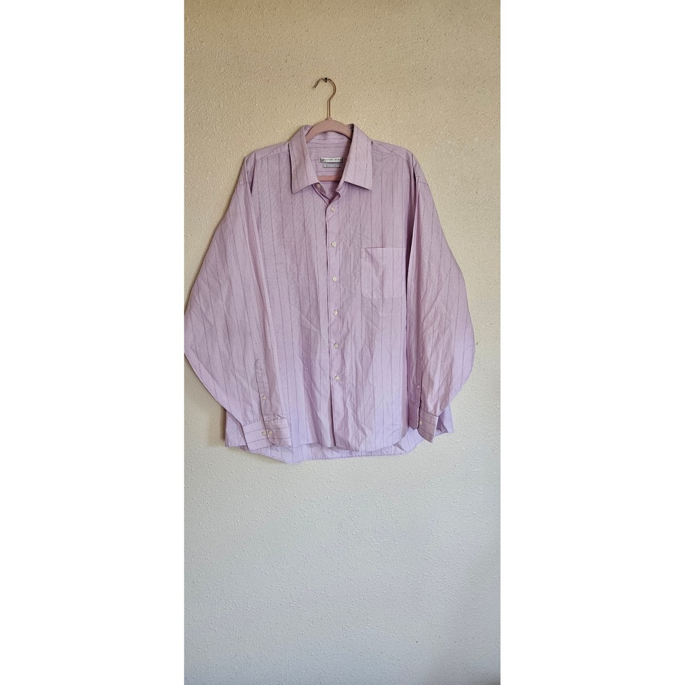 Geoffrey Beene Mens Regular Fit Dress Shirt Purple Pinstripe XXL 18 36/37 L/S